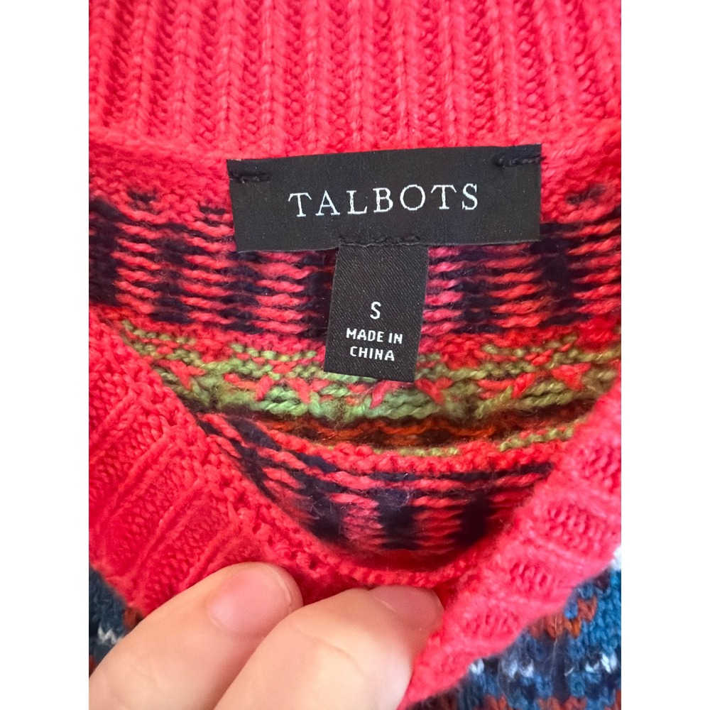 Talbots‎ Womens Fair Isle Crewneck Sweater Burgundy Plum Cotton Blend Size S - Picture 2 of 4